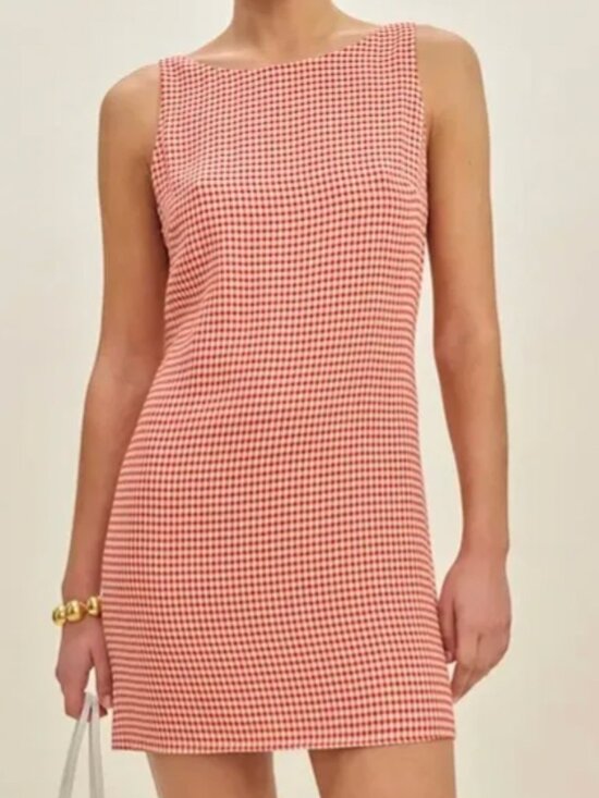 Reformation Dresses & Skirts - Reformation Rosemond Dress Strawberry Check Gingham 4 Red White Mini Open Back